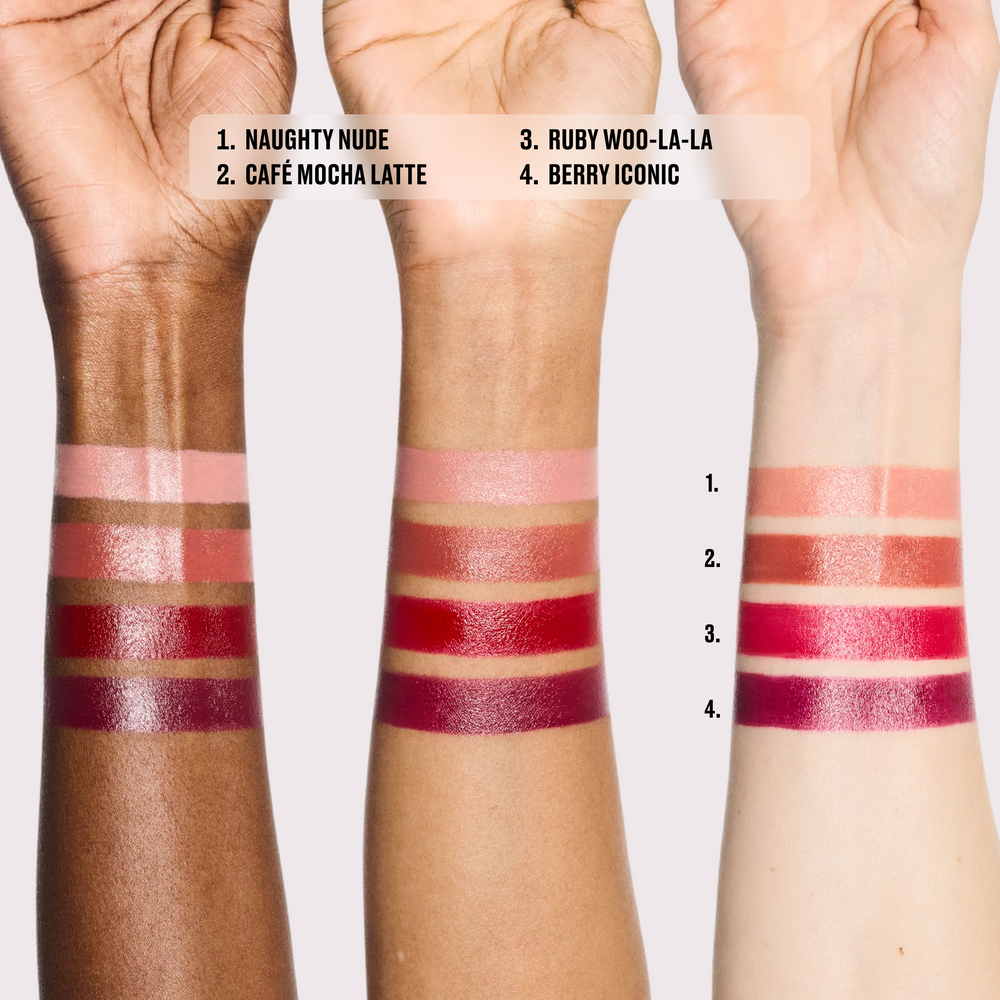 M·A·Cximal Sleek Satin Lipstick / Holiday, 3.5 g, Naughty Nude, Model