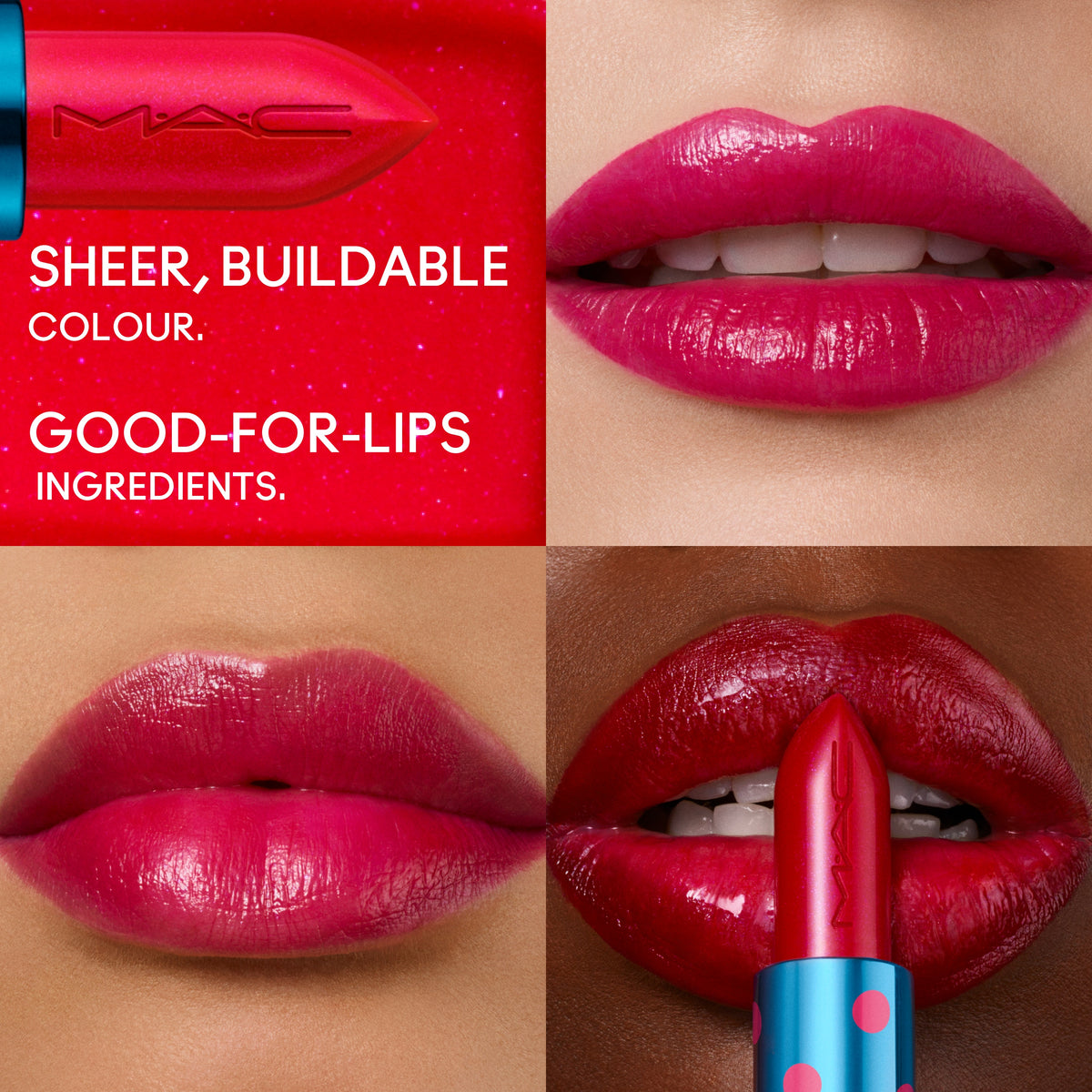 Lustreglass Sheer-Shine Lipstick / M·A·C X Disney Minnie & Daisy, 3.0 g, Minnie Woo, Model